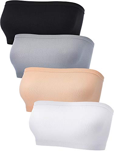 4 Piezas de Sujetador sin Tirantes Bandeau Bralette de Mujeres Sujetador Estirable sin Relleno ni Costura (Talla L-XL)