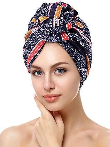 4 Piezas de Turbante de Mujeres Gorro de Dormir de Nudo con Patrón Africano Gorra Preatada (Bohemian Style)