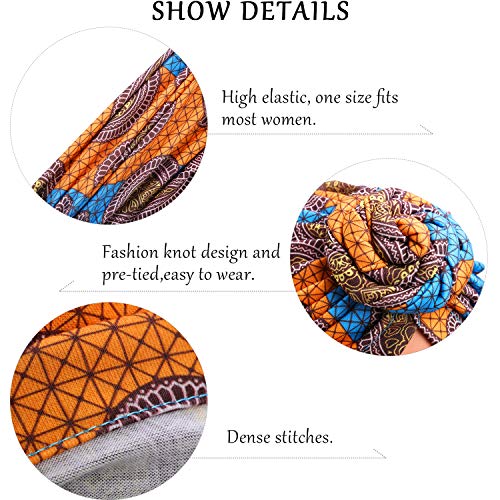 4 Piezas Envoltura de Cabeza de Patrón Africano Gorra Atado Sombrero Gorro de Nudo de Turbante d
