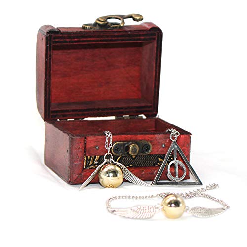 4 UNIDS Harry Potter Inspired Necklace Set Gold Snitch Bracelet con Caja de Regalo para la colección o Decoraciones de los fanáticos de Harry Potter