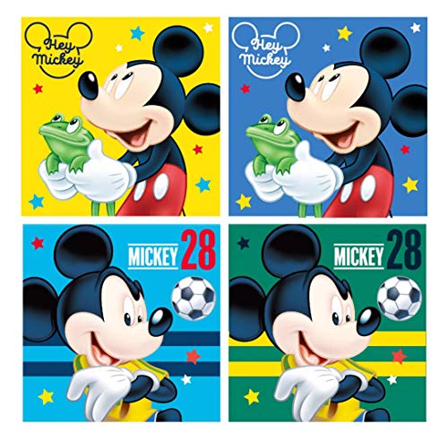 4 x Niños Invitados Toalla de Cara de manopla Toalla 30 x 30 cm – 100% algodón Estampada Minnie Mickey Ratón, Mickey Mouse, 30 x 30 cm