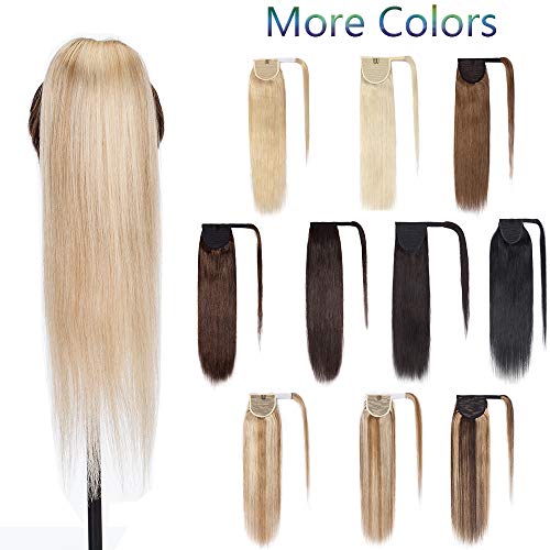 40cm - Extensiones Coleta de Cabello Pelo Natural Humano 80g Remy Human Hair Extension Ponytail Clip - 12P613# Marrón Dorado y Blanqueador Oscuro