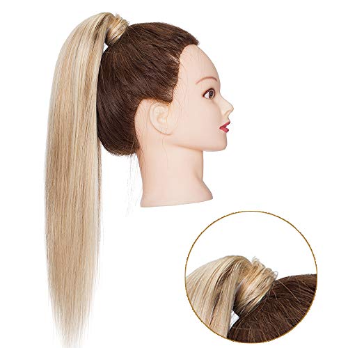 40cm - Extensiones Coleta de Cabello Pelo Natural Humano 80g Remy Human Hair Extension Ponytail Clip - 12P613# Marrón Dorado y Blanqueador Oscuro