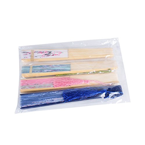 4pcs Abanicos de Mano Mujer Boda Plegables Blanco Rosa Azul Verde con Patrones Distintos Regalo Recuerdo Detalle para Novia Invitados Boda Fiesta Baile Arte Bambú Telas (38 x21cm)