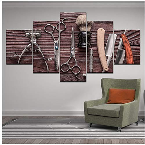 5 Panel Imagen Impresión Herramientas de peluquería Pintura de lienzo Cuadro barbería Decoración del hogar-30x40cmx2 30x60cmx2 30x80cm Sin marco