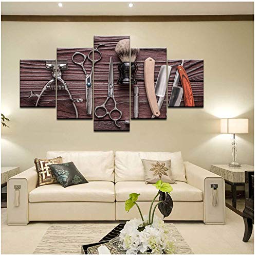 5 Panel Imagen Impresión Herramientas de peluquería Pintura de lienzo Cuadro barbería Decoración del hogar-30x40cmx2 30x60cmx2 30x80cm Sin marco