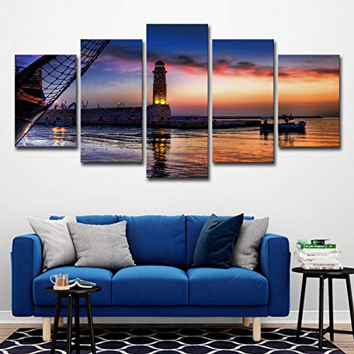 5 Panel para decoración de hogar moderno pared arte pintura fotos Prints en lienzo la Decor aceite - Atalaya al anochecer (340x150 cm / 134x59 pulgadas) Listo para colgar