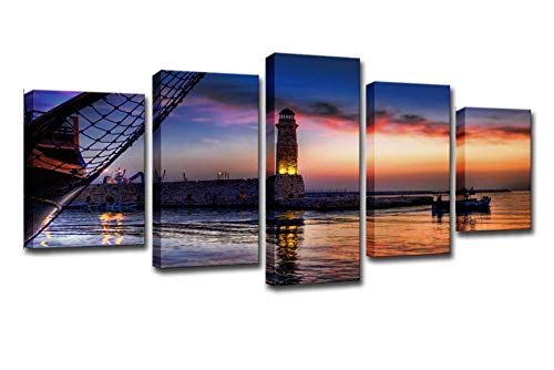 5 Panel para decoración de hogar moderno pared arte pintura fotos Prints en lienzo la Decor aceite - Atalaya al anochecer (340x150 cm / 134x59 pulgadas) Listo para colgar