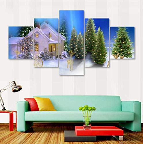5 Pieces Canvas Painting Print 150X80Cm Pictures Vintage 5 Pierces Christmas Landscape Home Decoration Paintings On Canvas Scenery Posters Prints On The Wall -Modern Family PAI. （ELL927）