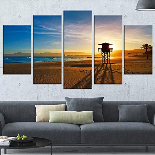 5 Piezas Arte de la pared Lienzo Decoración para el hogar Pintura Hd Valencia Beach Sunset Print Cartel moderno Cuadros Cuadro modular 30 * 40 * 2 30 * 60 * 2 30 * 80Cm Sin marco Sanzx