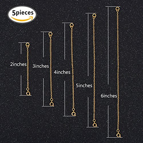 5 Piezas Extensor de Collar Set de Cadena de Extensión de Pulsera para Manualidades de Collar y Pulsera Fabricación de Bisutería (Dorado)