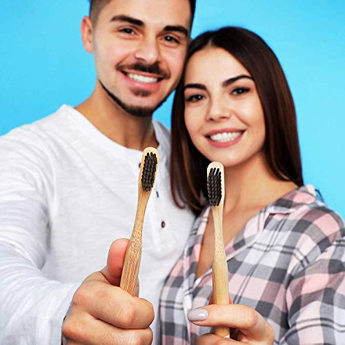 5 Premium Cepillos de Dientes de Bambú, Adulto| Blanqueamiento de Dientes Naturales Cepillos de Madera| Ecológico, 100% Biodegradable y Sin BPA| Cerdas Suaves Infundidas de Carbón