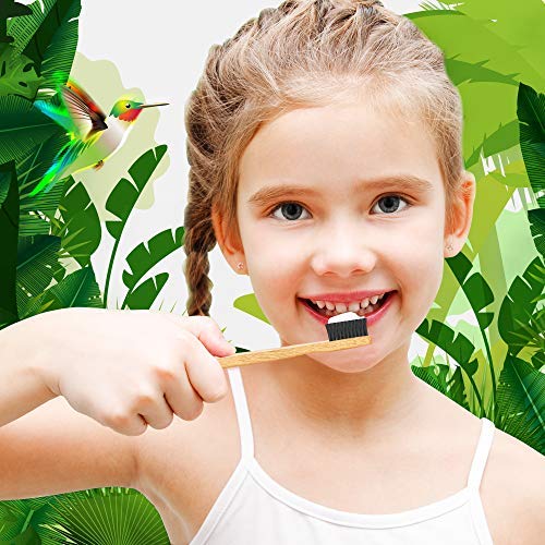 5 Premium Cepillos de Dientes de Bambú, Niños| Blanqueamiento de Dientes Naturales Cepillos de Madera| Ecológico, 100% Biodegradable y Sin BPA| Cerdas Suaves Infundidas de Carbón.