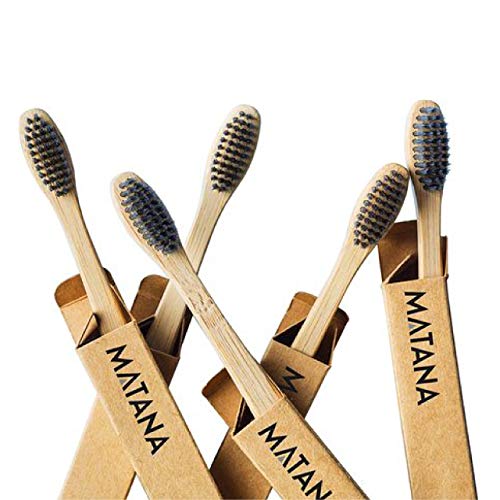 5 Premium Cepillos de Dientes de Bambú, Niños| Blanqueamiento de Dientes Naturales Cepillos de Madera| Ecológico, 100% Biodegradable y Sin BPA| Cerdas Suaves Infundidas de Carbón.