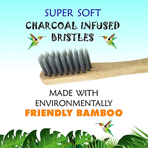 5 Premium Cepillos de Dientes de Bambú, Niños| Blanqueamiento de Dientes Naturales Cepillos de Madera| Ecológico, 100% Biodegradable y Sin BPA| Cerdas Suaves Infundidas de Carbón.