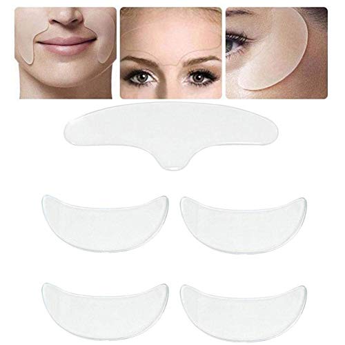 5 Unids/set Antiarrugas Almohadillas faciales los ojos Envejecimiento Eliminador de arrugas de la frente y el cuello Parches de silicona reutilizables arrugas faciales Alisado de la frente Lifting