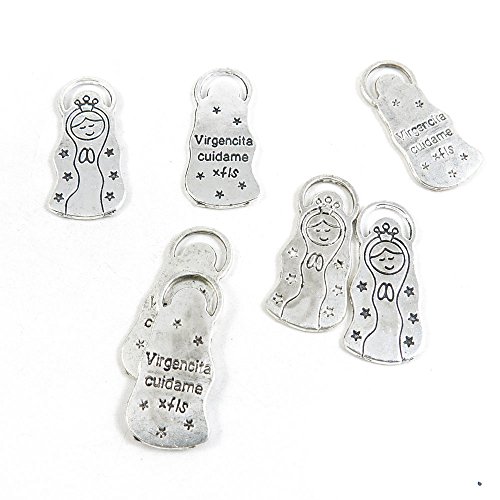 50 piezas de abalorios de plata envejecida E4HD7X Virgencita Cuidame para hacer manualidades