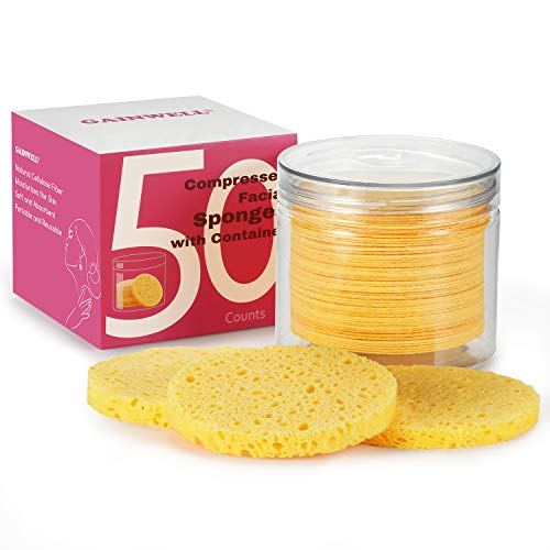 50 unidades Esponjas Faciales Comprimidas, GAINWELL Esponjas Faciales de Celulosa con contenedor