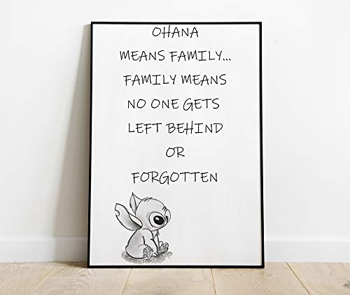 52 North Ohana significa familia Disney - Arte de pared | Decoración del hogar | Impresión inspiradora | Arte de regalo simplista EP016 A4 (Plastic Frame)