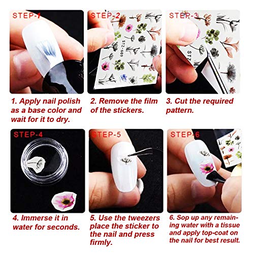 54 Hojas Pegatinas Uñas al Agua Decorativas Flores Pegatinas Transferencia Agua Calcomanías Uñas Etiquetas Engomadas para DIY Decoración de Arte de Uñas Patrón Flores Pluma