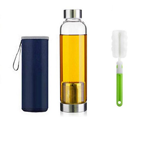 550ml Botella de té de vidrio portátil y con estilo con cesta de filtro de acero inoxidable Tetera de infusión de té Tetera de vidrio portátil (Blue)