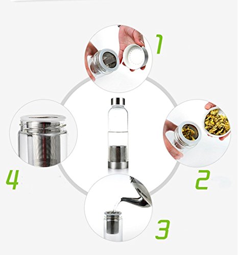 550ml Botella de té de vidrio portátil y con estilo con cesta de filtro de acero inoxidable Tetera de infusión de té Tetera de vidrio portátil (Blue)