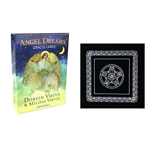 55pcs ángel sueño Oracle Tarjetas adivinación Destino Tarot Tarjetas Cubierta Juego de Mesa Tarjetas con Pentagram Retro Tarot Mantel de Tela y PDF Guía Cartas de la Mesa de póker