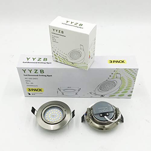 5W LED Empotrable Foco de Techo LED IP44 3000K Blancos Cálidos, Regulable,Iluminación para baño, Cocina, Recibidor, Oficina, Luz de techo rasante, Lámpara de techo para baño (3 piezas)
