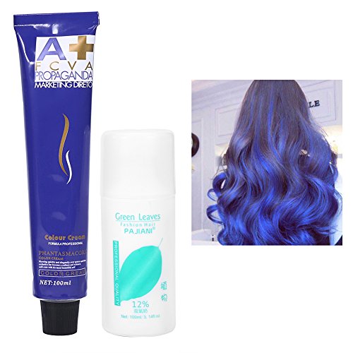 6 colores 100ml / botella de moda de color natural que labra la crema del tinte de pelo con leche doble del oxígeno(azul)