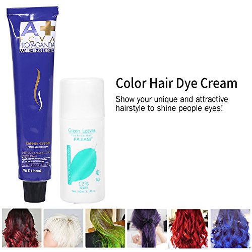 6 colores 100ml / botella de moda de color natural que labra la crema del tinte de pelo con leche doble del oxígeno(azul)