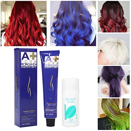 6 colores 100ml / botella de moda de color natural que labra la crema del tinte de pelo con leche doble del oxígeno(azul)