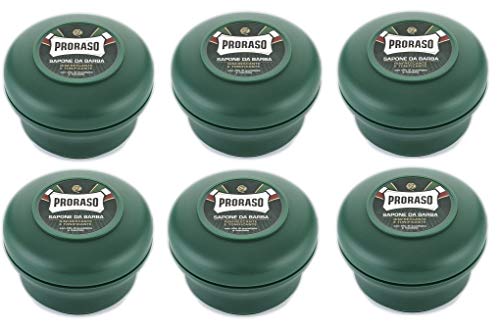 6 cuencos Proraso Jabón de afeitado 150 ml con Eucalipto, mentol y glicerina