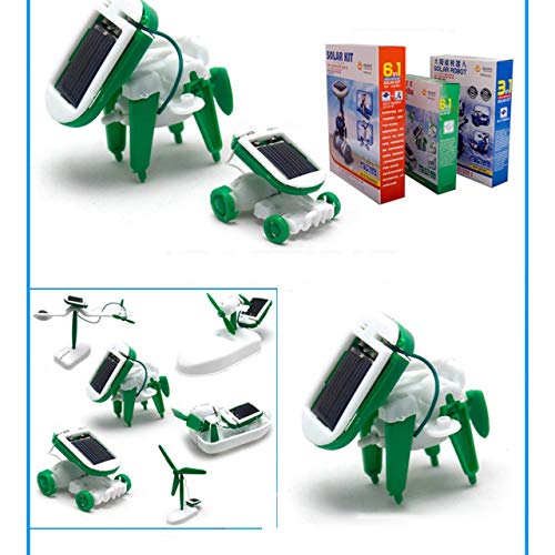 6-en-1 Kit de bricolaje de juguete solar Juguetes solares / 6-en-1 Ensamblaje solar Toy Science Pequeño experimento DIY Juguetes ensamblados para niños (Verde) ESjasnyfall