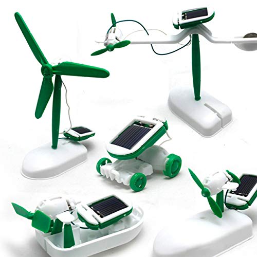 6-en-1 Kit de bricolaje de juguete solar Juguetes solares / 6-en-1 Ensamblaje solar Toy Science Pequeño experimento DIY Juguetes ensamblados para niños (Verde) ESjasnyfall