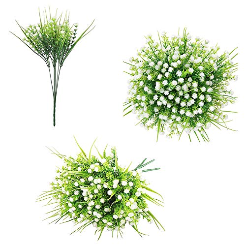 6 flores artificiales, flores artificiales artificiales para decoración de casa, jardín, fiestas, bodas, plantas de plástico para interiores y exteriores, plantas colgantes (blanco)