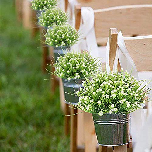 6 flores artificiales, flores artificiales artificiales para decoración de casa, jardín, fiestas, bodas, plantas de plástico para interiores y exteriores, plantas colgantes (blanco)