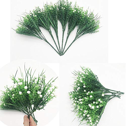 6 flores artificiales, flores artificiales artificiales para decoración de casa, jardín, fiestas, bodas, plantas de plástico para interiores y exteriores, plantas colgantes (blanco)