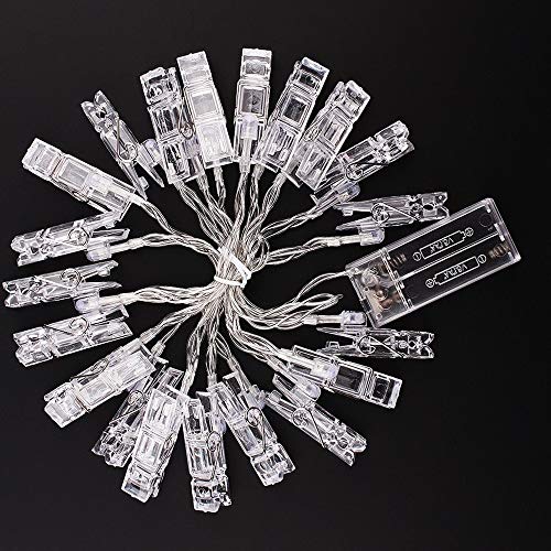 6 M 40 LED Clip cadena de luces LED, Sendo Cadena de luces con pinzas 2 modos de luz Blanco cálido Guirnalda de luces con Clips para fotos ideal para colgar fotos, notas, Memos y de arte