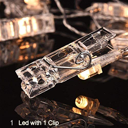 6 M 40 LED Clip cadena de luces LED, Sendo Cadena de luces con pinzas 2 modos de luz Blanco cálido Guirnalda de luces con Clips para fotos ideal para colgar fotos, notas, Memos y de arte