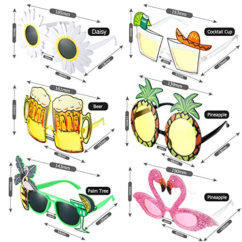 6 Pares de Gafas de Sol de Fiesta de Novedad Gafas de Sol Tropicales Hawaianas Gafas Creativas Divertidas de Disfraces Gafas de Fiesta de Playa Accesorios de Fotomatón para Niños Adultos