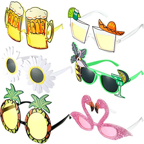 Amosfun Gafas de Sol de Girasol Gafas de Sol Divertidas con Forma de Margarita Cosplay Disfraz para Bodas de Cumpleaños Suministros para Fiestas Hawaianas 4 Piezas 