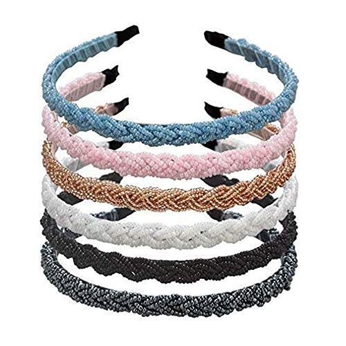 6 piezas de moda con cuentas de cristal trenzadas con diamantes de imitación de aro de diadema fina diadema accesorios para el cabello para mujeres y niñas