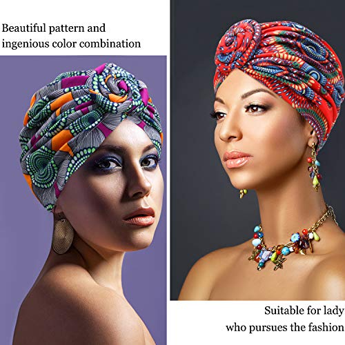 6 Piezas Turbante Africano de Mujeres Gorro Pre-atado de Nudo Flor Pañuelo de Cabeza (Color de Flor)