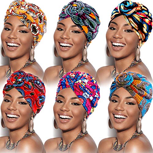 6 Piezas Turbante Africano de Mujeres Gorro Pre-atado de Nudo Flor Pañuelo de Cabeza (Color de Flor)