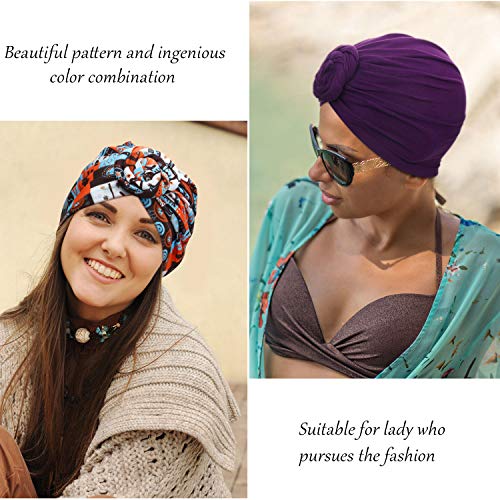 6 Piezas Turbantes Africanos de Mujeres Gorro de Nudo Preatado Flor Envoltura de Cabeza(Color Puro Flor)