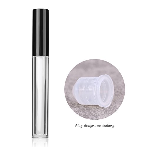 6 rollos de cristal vacíos de 5 ml para botellas con frasco transparente con tapón negro, ideal para delineador de labios y aceites esenciales.