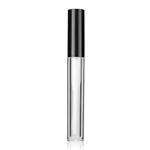 6 rollos de cristal vacíos de 5 ml para botellas con frasco transparente con tapón negro, ideal para delineador de labios y aceites esenciales.