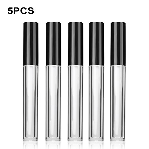 6 rollos de cristal vacíos de 5 ml para botellas con frasco transparente con tapón negro, ideal para delineador de labios y aceites esenciales.
