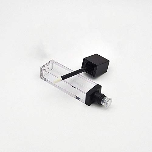 6 tubos vacíos de plástico para pintalabios de 7 ml, forma cuadrada, acrílico, transparente, con funda negra para viajes y uso en el hogar (negro)