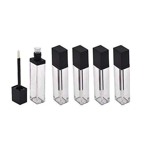 6 tubos vacíos de plástico para pintalabios de 7 ml, forma cuadrada, acrílico, transparente, con funda negra para viajes y uso en el hogar (negro)